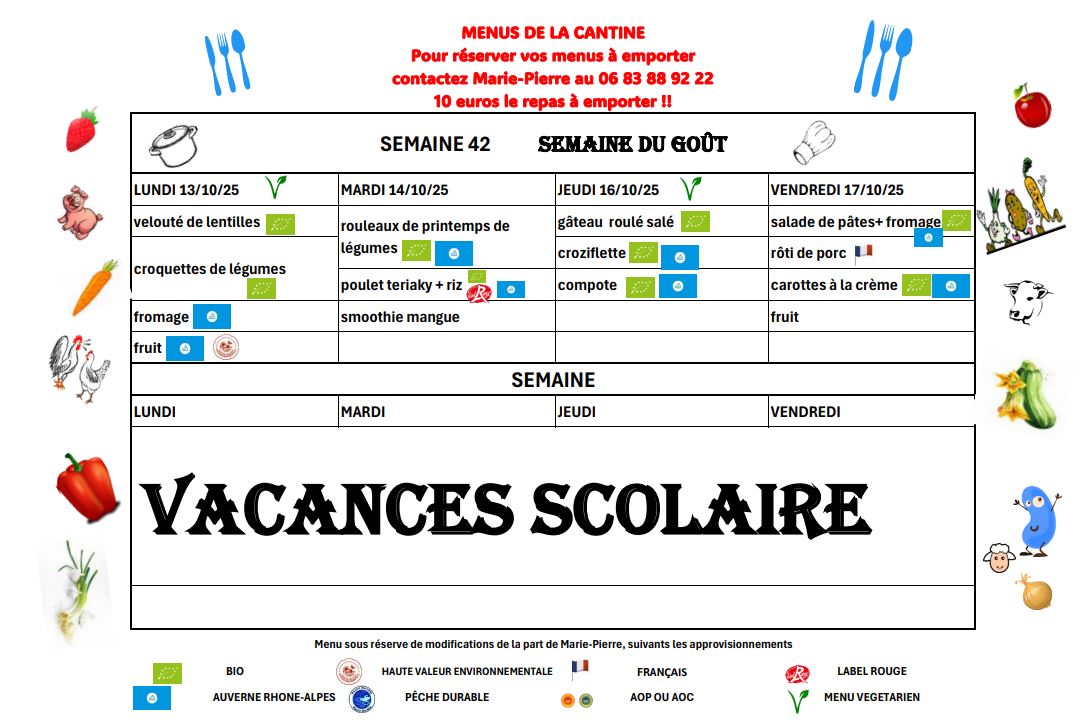 menu cantine semaine 42 2025